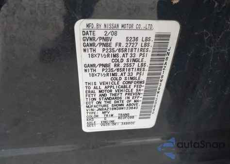2009 Nissan Murano Sl from USA, damaged, VIN JN8AZ18W39W123640